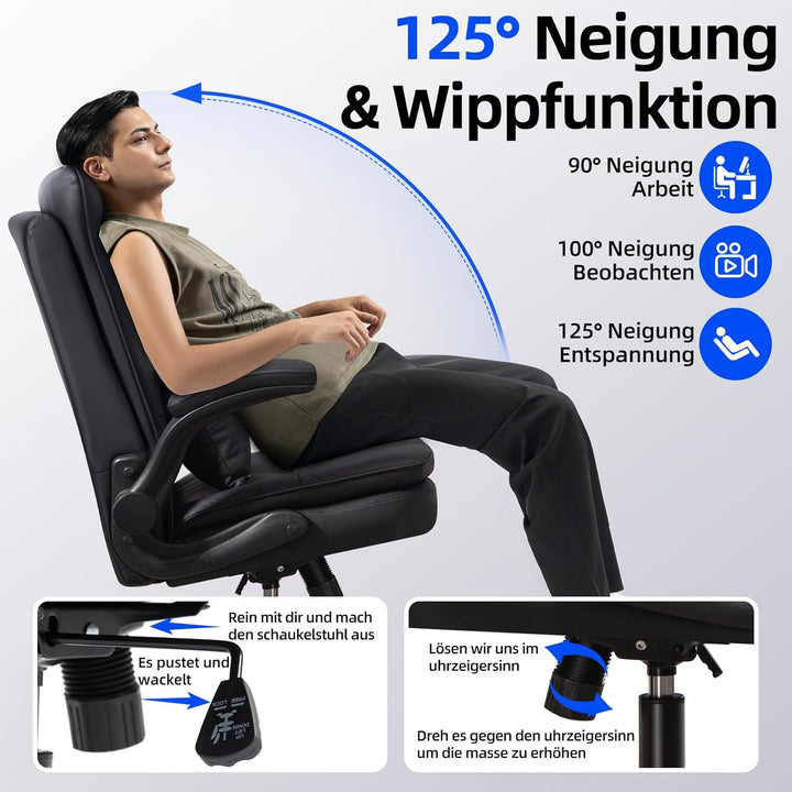 Bürostuhl Ergonomisch [TESTSIEGER] Schreibtischstuhl | Kratzfeste Leder | Hochklappbare Armlehne & H