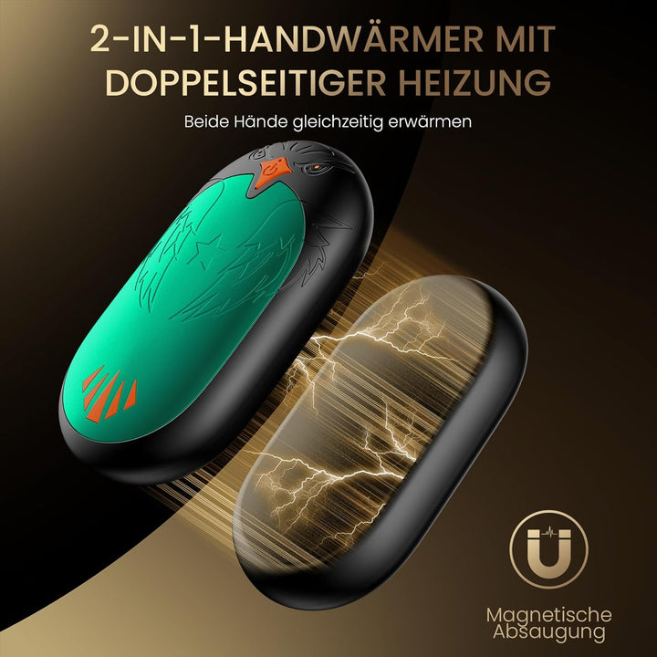 Handwärmer Wiederaufladbar 2 Pack, Elektrische Tragbare Taschenwärmer 2 in 1 Handwärmer mit 3 Heizmo