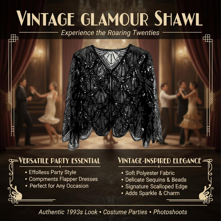 1920er-Jahre-Flapper-Schal mit glitzernden Fransen, weiches Polyester-Braut-Capelet für Hochzeit, Pa