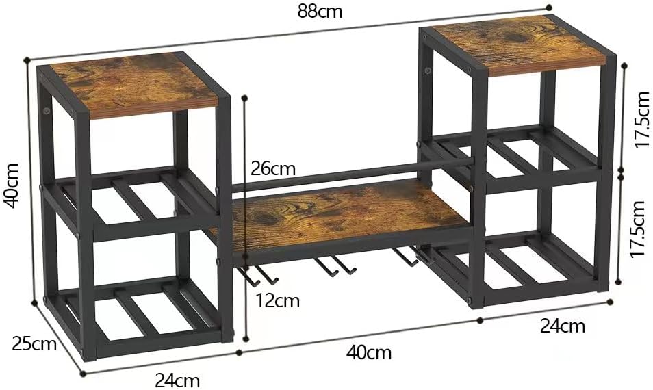 VEDECASA industriell wandmontierte Weinregal mit 3 Dampfglashalter Partial Holzregal Schwarz Metallf
