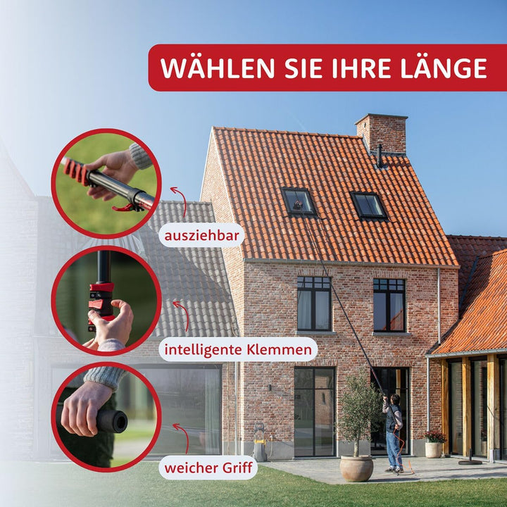 Aquascopic Aluminium Teleskopstange mit Solarpanel-Bürste & 5-Flächenbürste - Fensterputzer längenve