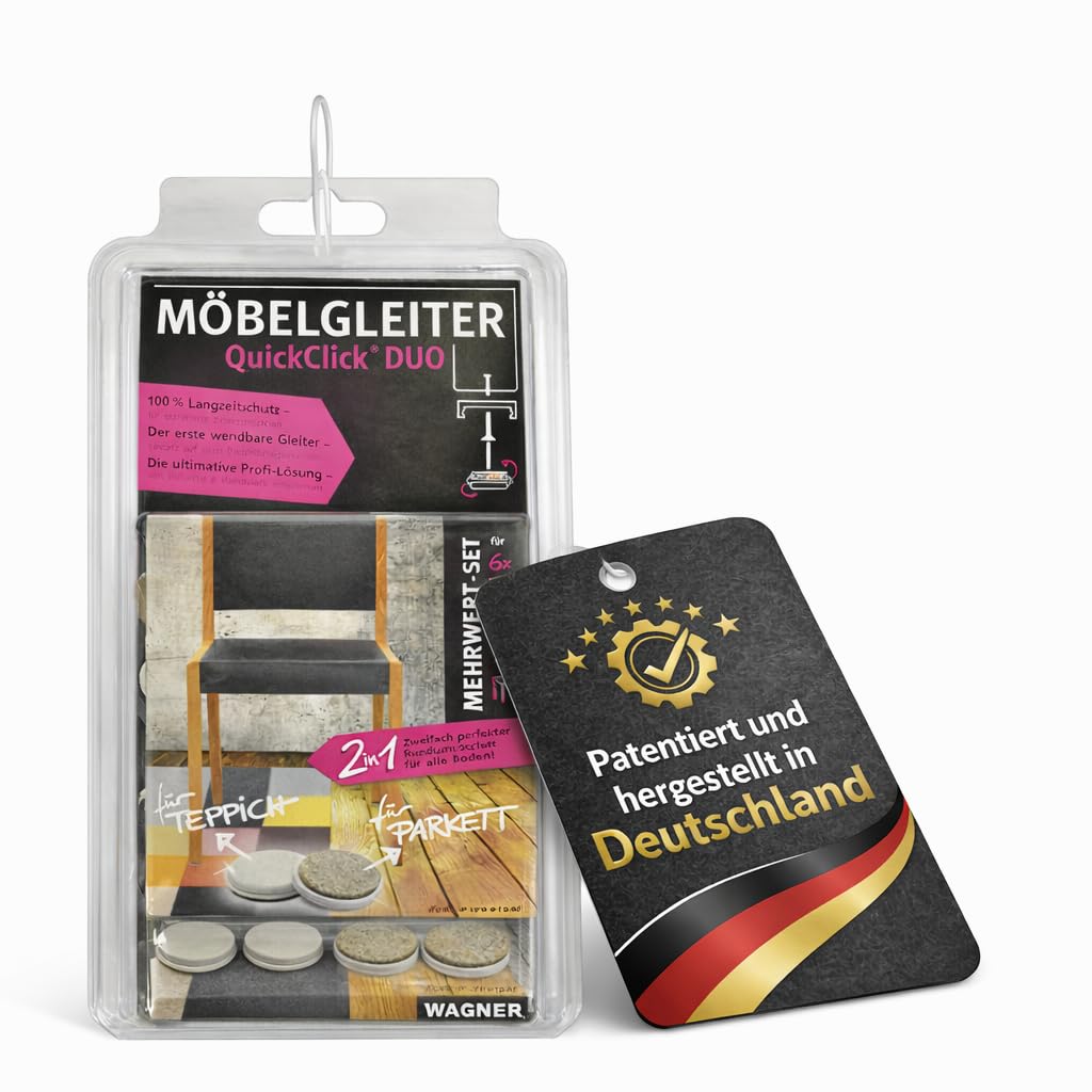 Wagner QuickClick® Möbelgleiter - Dining Set - 1 Tisch, 6 Stühle - 28 x Basis + wendbarer Einsatz -