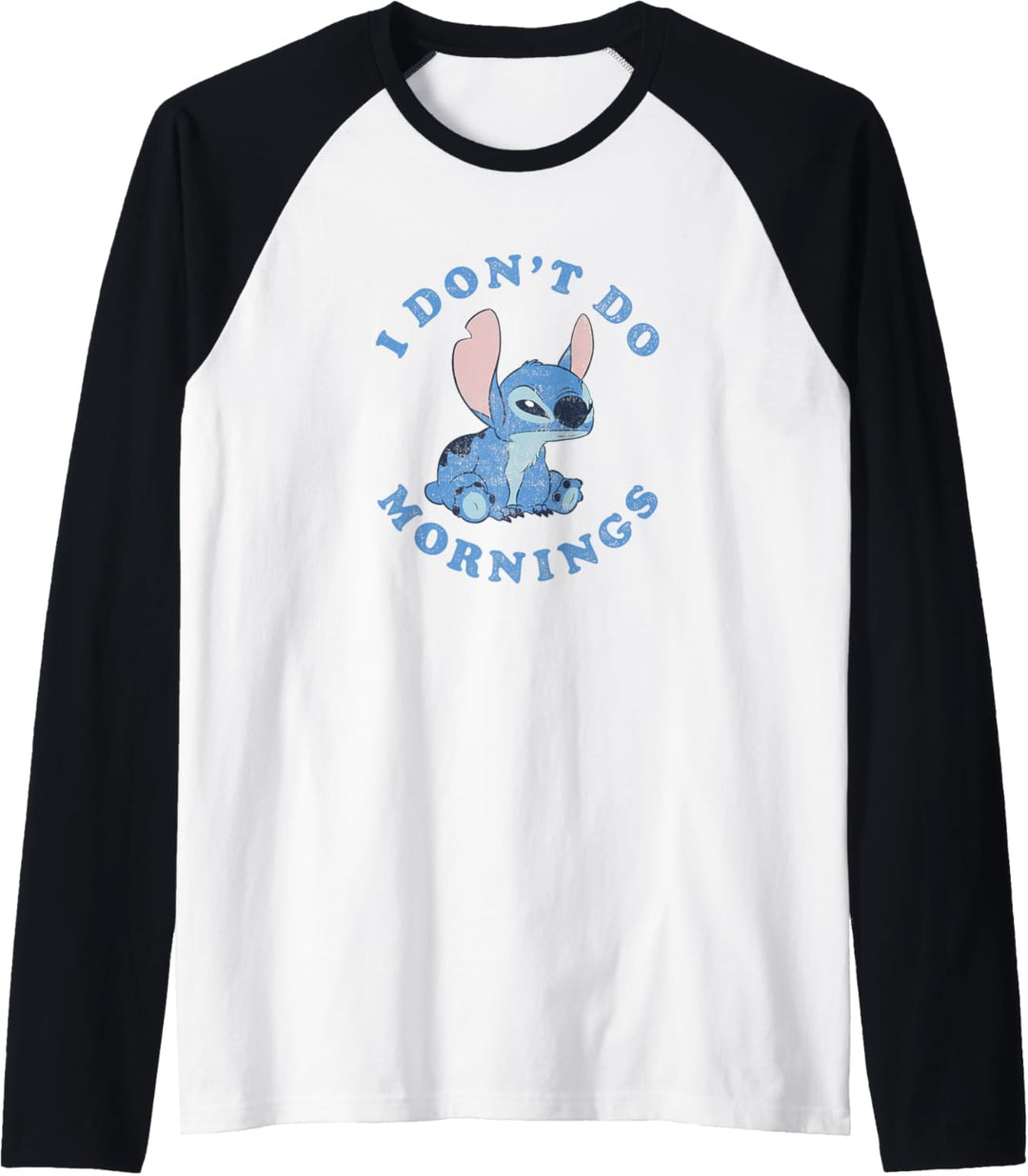 Disney Lilo & Stitch Vintage Distressed I Don't Do Mornings Raglan