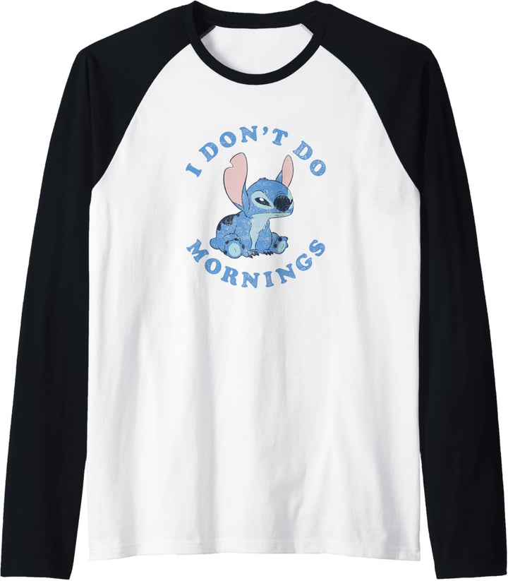 Disney Lilo & Stitch Vintage Distressed I Don't Do Mornings Raglan