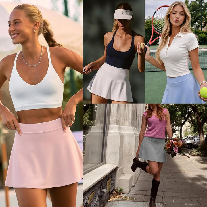 GroYolan Tennisrock Damen Hohe Taille Skort Plissierter Sportrock mit Innenhose und Taschen Minirock