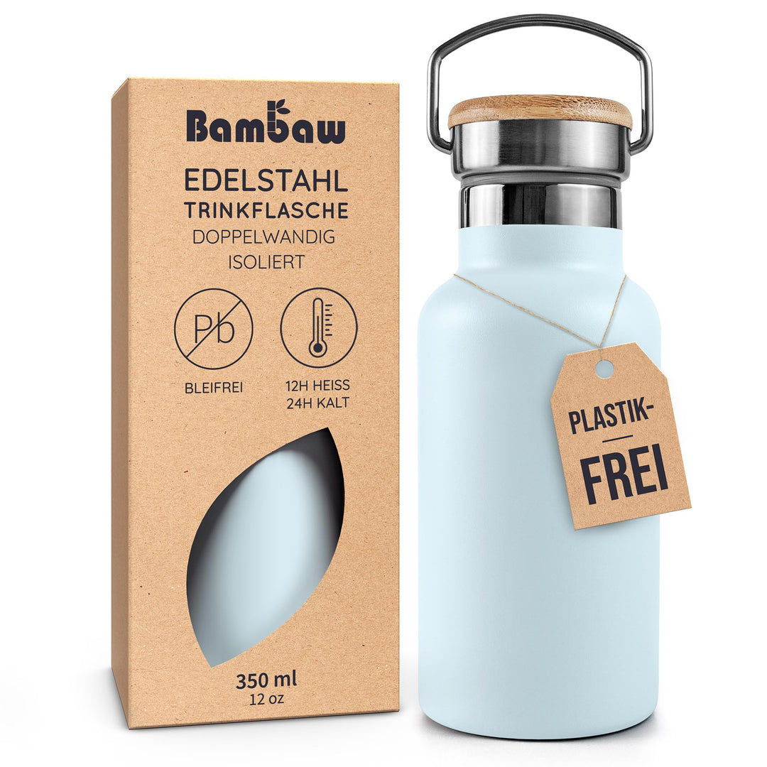 Bambaw Thermosflasche Kinder 350ml, Trinkflasche Blau, Edelstahl Flasche, Isolierflasche, Trinkflasc