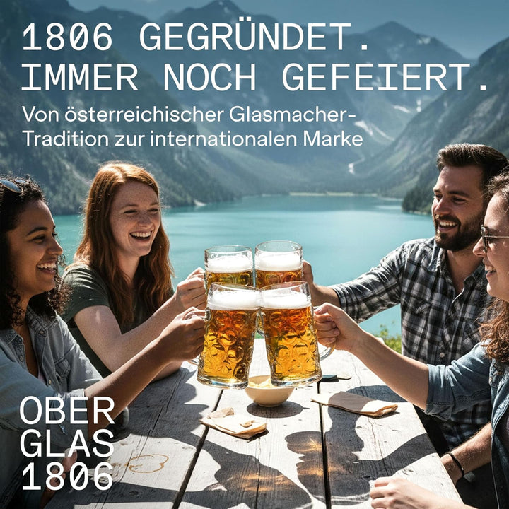 Stölzle Oberglas Bierkrug ISAR / 6er Set Bierkrüge 1 Liter/Stabiler Bier Krug/Masskrug aus Soda Lime