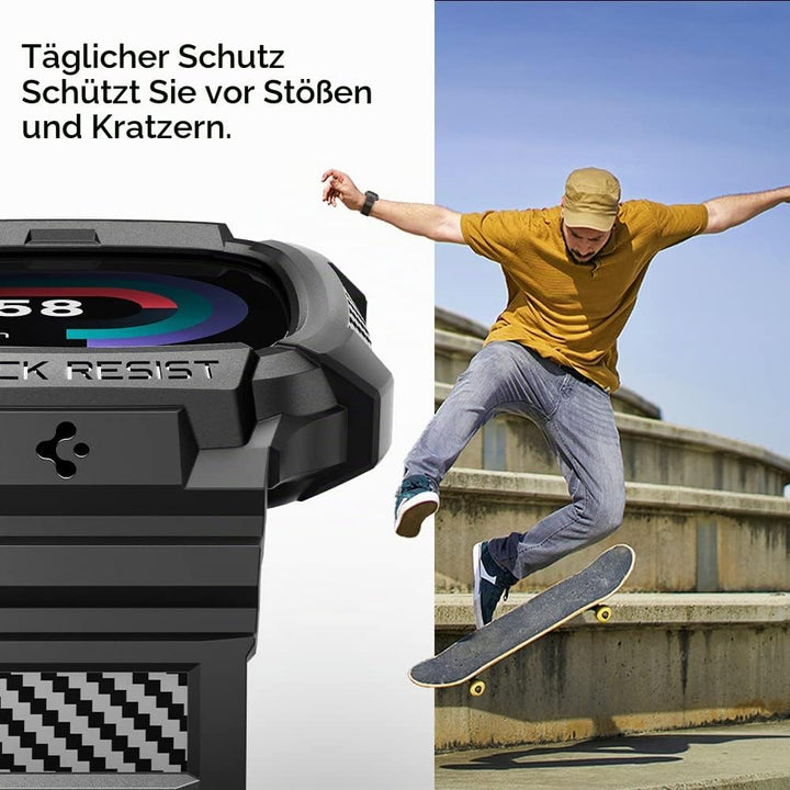 Spigen Rugged Armor Pro Hülle mit Band für Fitbit Versa 4 / Sense 2 | TPU-Unibody-Hülle mit Armband,
