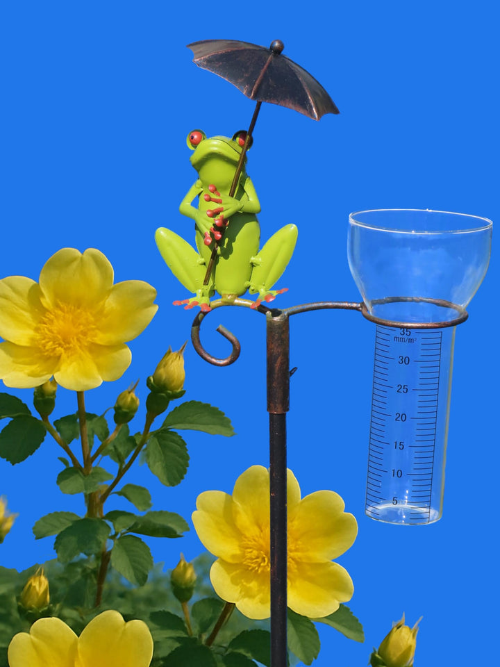 Pommerntraum ® | Regenmesser Niederschlagsmesser Pluviometer Wetterfrosch Frosch mit Regenschirm + M