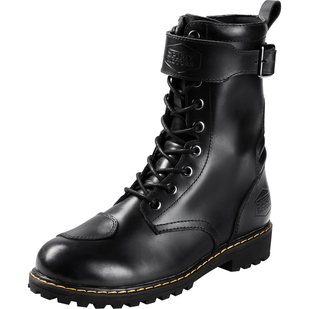 Spirit Motors Charly Redwood WP Motorradschnürstiefel – Wasserdicht – Rindsleder 43 EU Schwarz, 43 E
