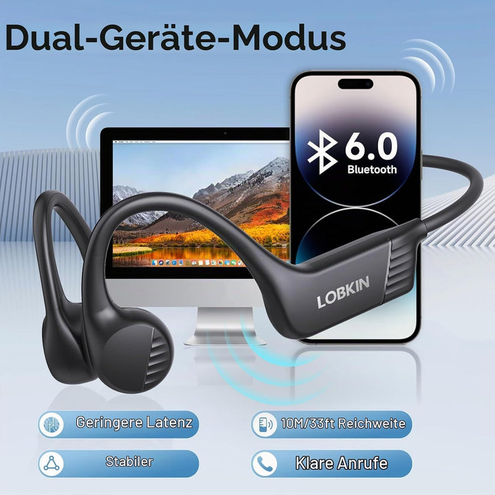 LOBKIN Knochenschall Kopfhörer Bluetooth,Open Ear Kopfhörer Kabellos Bone Conduction Headphones Blue