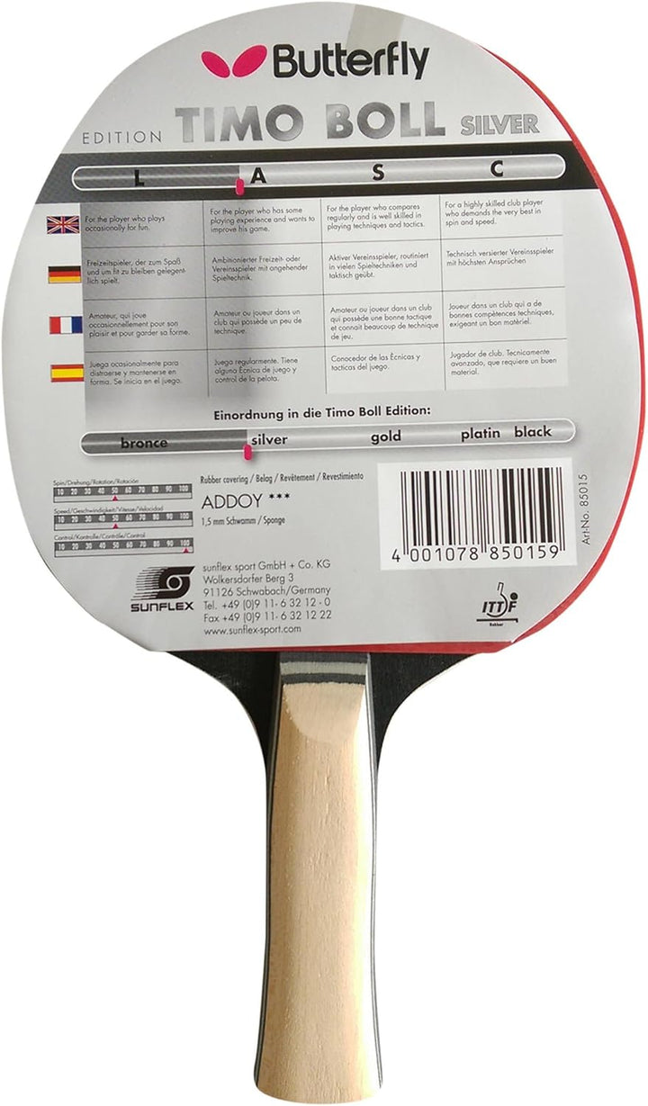 Butterfly Timo Boll Tischtennisschläger - ITTF zugelassen Silver, schwarz-silver 85015, Silver, schw