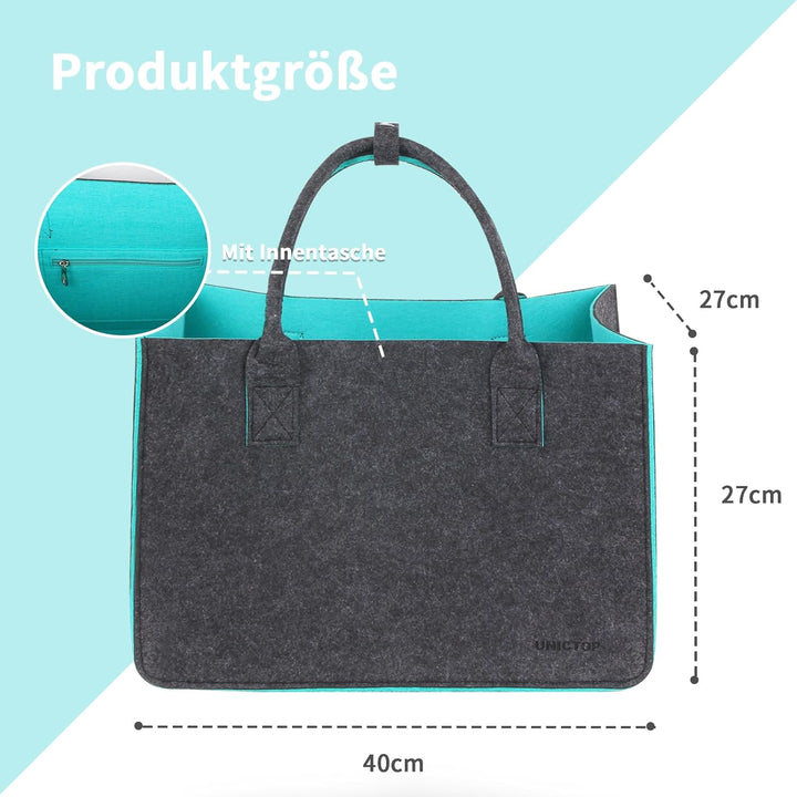 2Stk Filztasche Einkaufskorb,grosse Einkaufs-Tasche Filztaschen Shopping Bag, zweifarbig dunkelgrau/