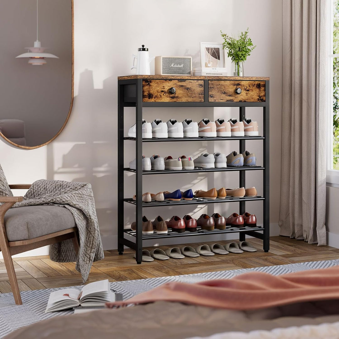 IBUYKE Schuhregal mit 5 Etagen, Grosse Kapazität Schuhregal mit Ablage für 12-16 Paar Schuhe, Modern