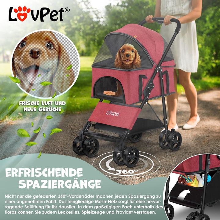 LOVPET® Hundewagen 2in1 Hundebuggy Hundebox Transporttasche Faltbar klappbar bis 20kg Haustiere Bugg