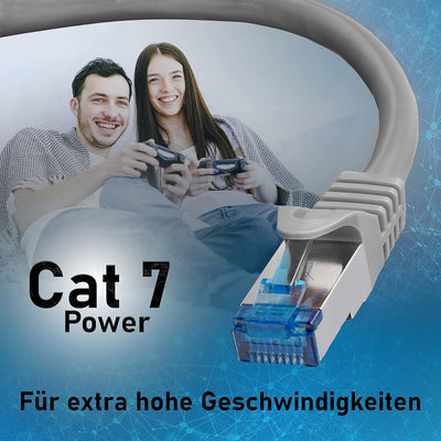 BIGtec 50m CAT.7 Patchkabel Netzwerkkabel Gigabit Patch DSL LAN Ethernet Kabel grau Kupferkabel dopp