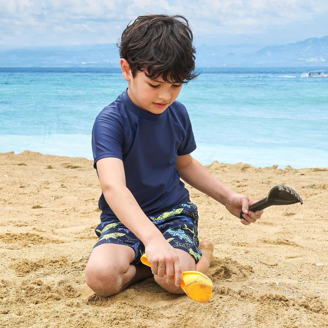 TIZAX 2 Stück Kinder UV Shirt Kurzarm Jungen Badeshirt Schwimmshirt Schnelltrocknend UPF 50+ Sonnens