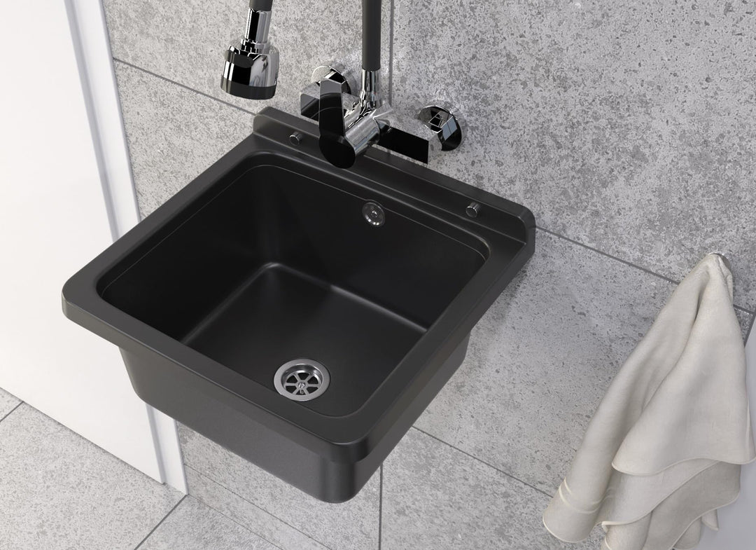 Granitan Ausgussbecken für Garage Keller Werkstatt und Waschküche - Universal Waschtrog mit Siphon -
