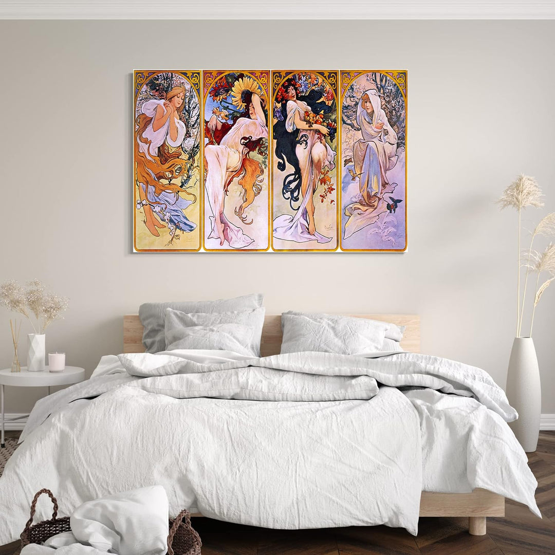 Printed Paintings Leinwand (100x70cm): Alfons Mucha - Vier Jahreszeiten 100x70 cm, 100x70 cm