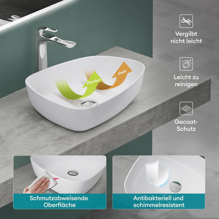 Mai &amp; Mai 51,1x38,7x12cm Design Waschbecken Col806 Aufsatzwaschbecken in Weiss matt 51,1x38,7x12cm |