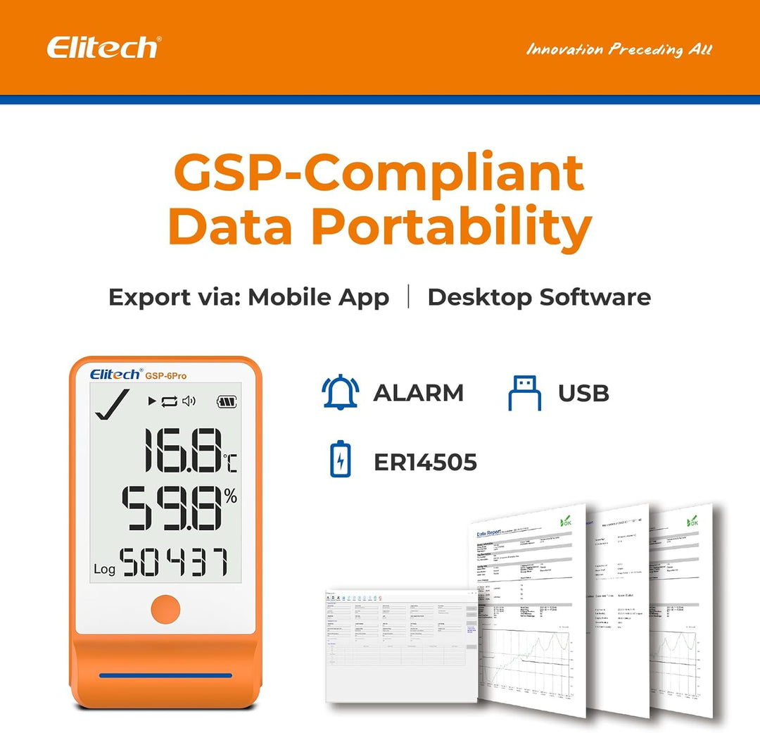 Elitech Temperatur Datenlogger, 16000 Punkte, Daten Aufzeichnungen und Export, Hohe Genauigkeit Sens