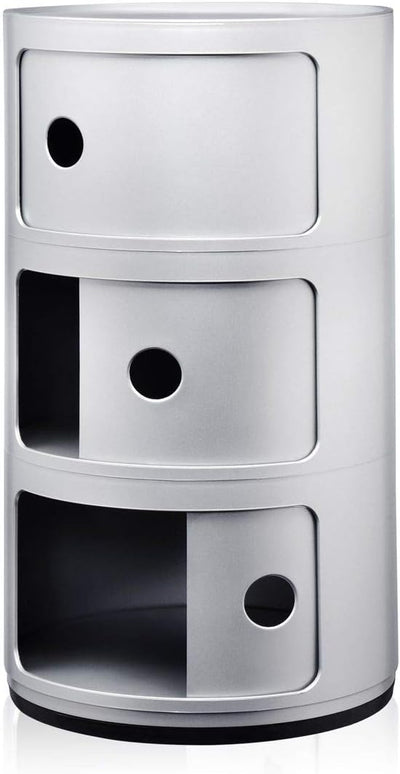 Kartell Componibili, 3 Elements, Silber, Runde Basis 3-fächer Silber, 3-fächer Silber
