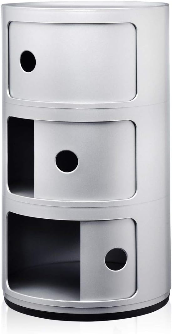 Kartell Componibili, 3 Elements, Silber, Runde Basis 3-fächer Silber, 3-fächer Silber