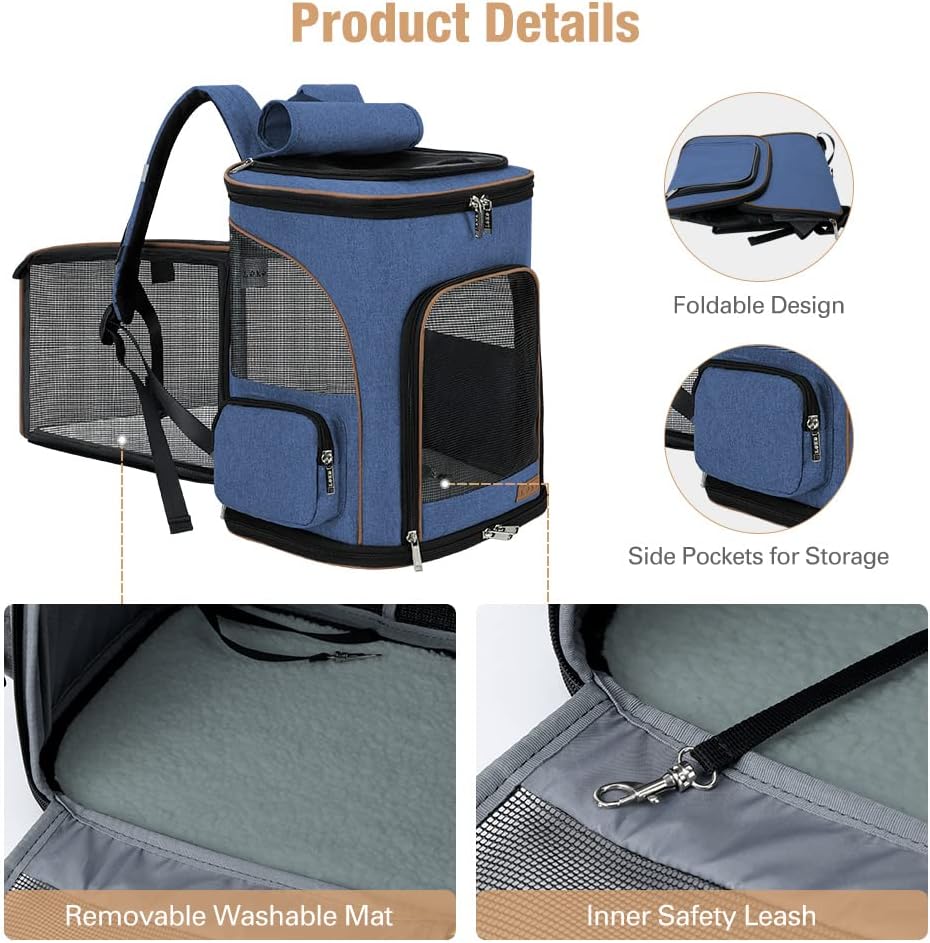 Lekesky Gross Katzenrucksack Hunderucksack für Katzen und Hunde bis 8-10kg, Erweiterbar Faltbare Hau