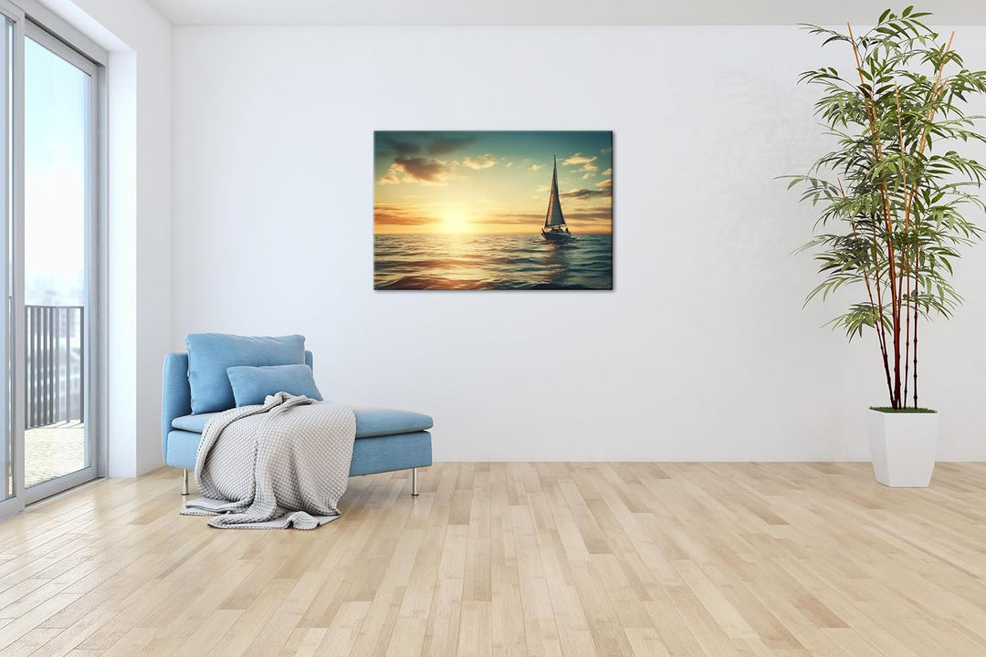deyoli Segelboot im Ozean Format: 80x60 cm als Leinwandbild, Motiv fertig gerahmt auf Echtholzrahmen