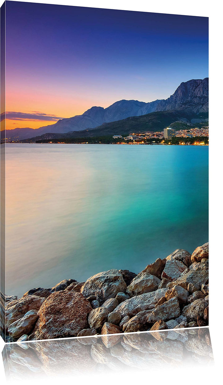 Meer an Traumstadt, Format: 100x70 auf Leinwand, XXL riesige Bilder fertig gerahmt mit Keilrahmen, K
