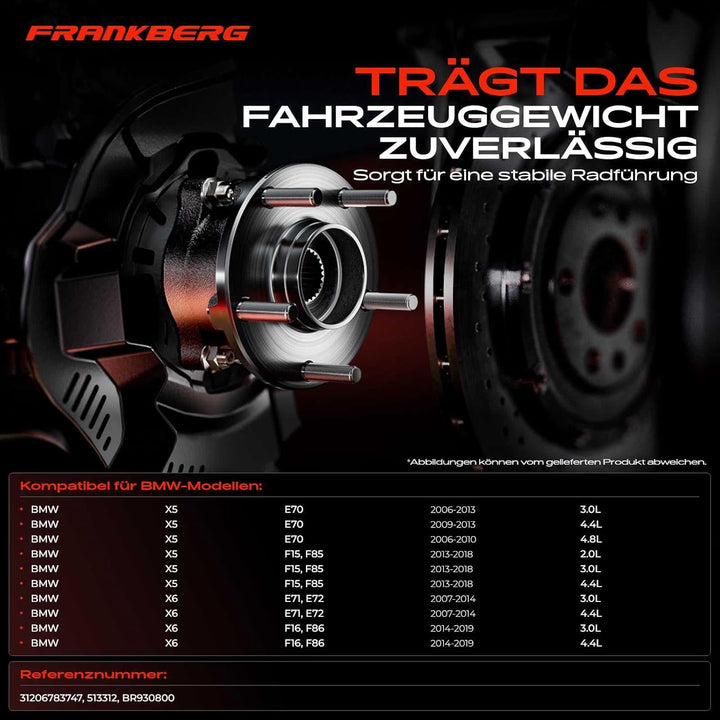 Frankberg 1x Radnabe Radlagersatz Vorne Links oder Rechts Kompatibel mit X5 E70 3.0L-4.8L 2007-2013