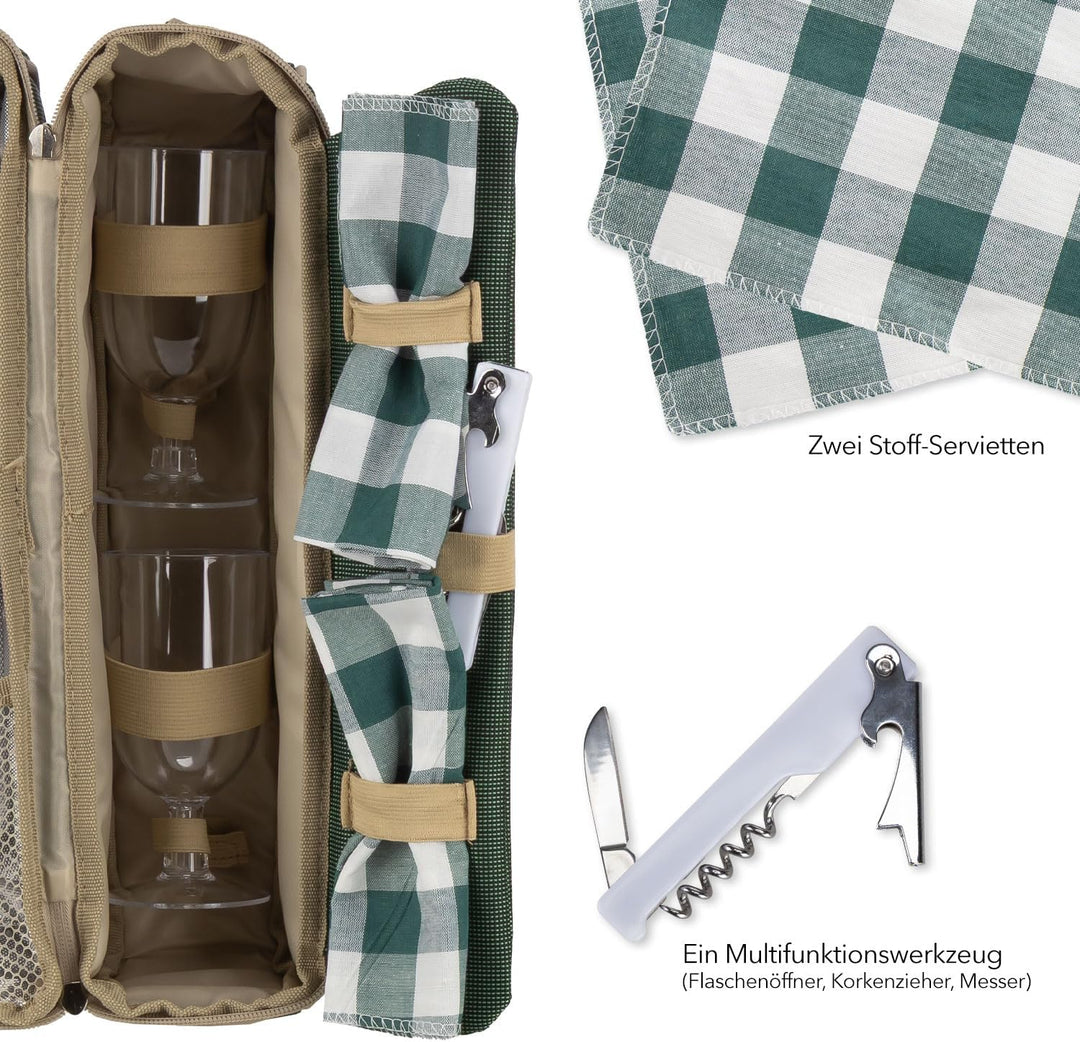 anndora Kühltasche Flaschentasche Weinkühltasche + 6 TLG. Zubehör – grün, Grün
