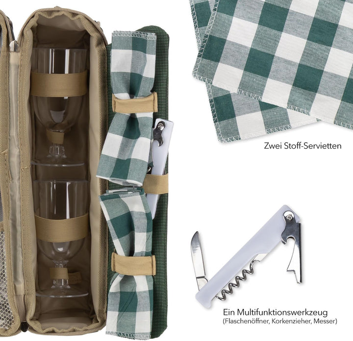 anndora Kühltasche Flaschentasche Weinkühltasche + 6 TLG. Zubehör – grün, Grün