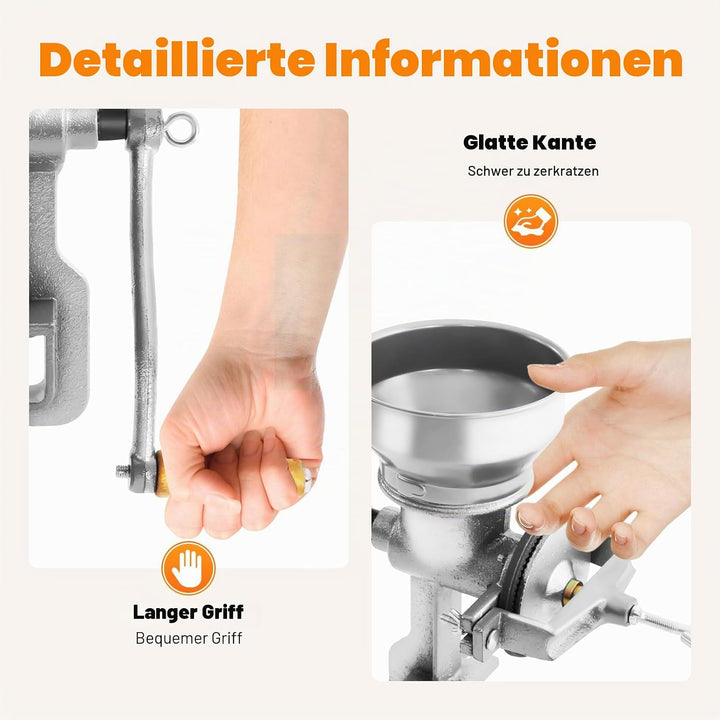 Getreidemühle Manuelle 0.5kg Fassungsvermögen, Flockenquetsche mit C-förmigen Klemme, Mahlgrad Einst