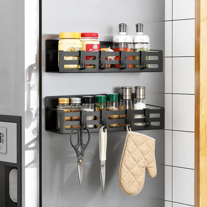 2 Stück Gewürzregale, Kühlschrank Regal Magnetisch mit 8 Haken Magnetregal Magnetic Spice Rack Kühls