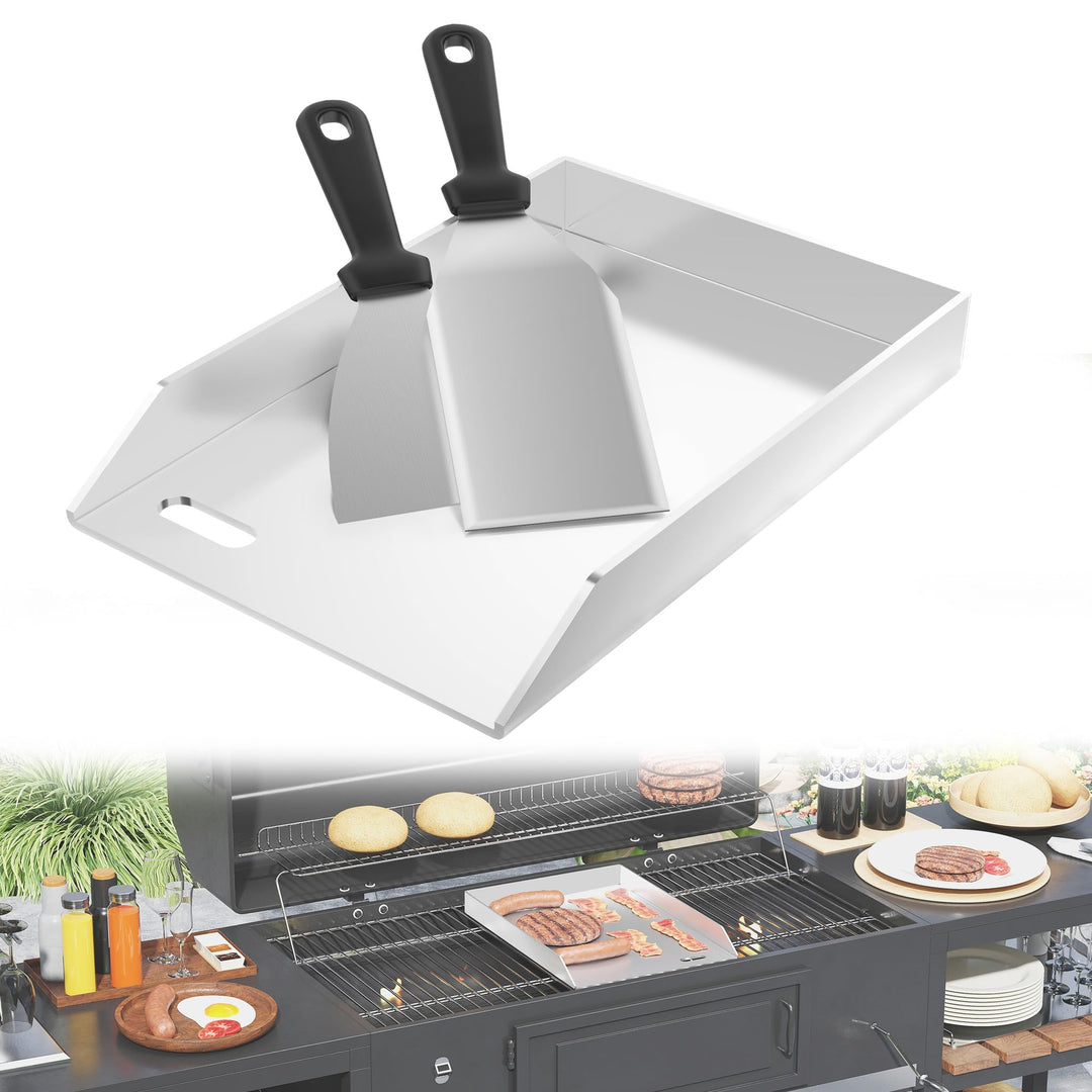 YRHome Plancha Grillplatte 20x30x4cm - 4mm Edelstahl Grillblech für Gas & Holzkohle, mit Grillspacht