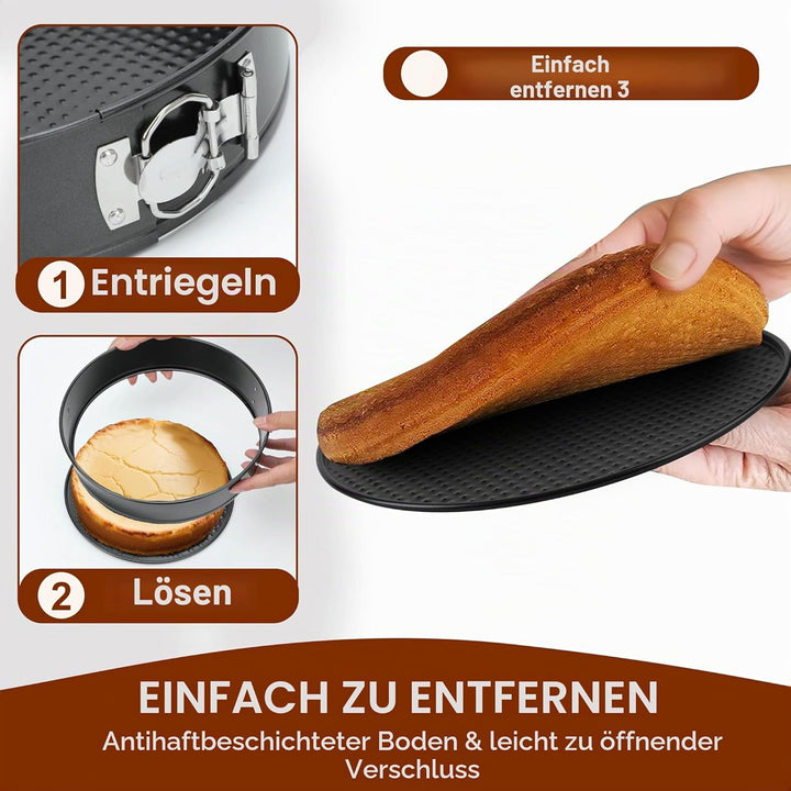 isheTao Springform, Set mit 4 Stück, 12/18/22/26 cm, Profi-Kuchenform, rund, und Backutensilien, abn