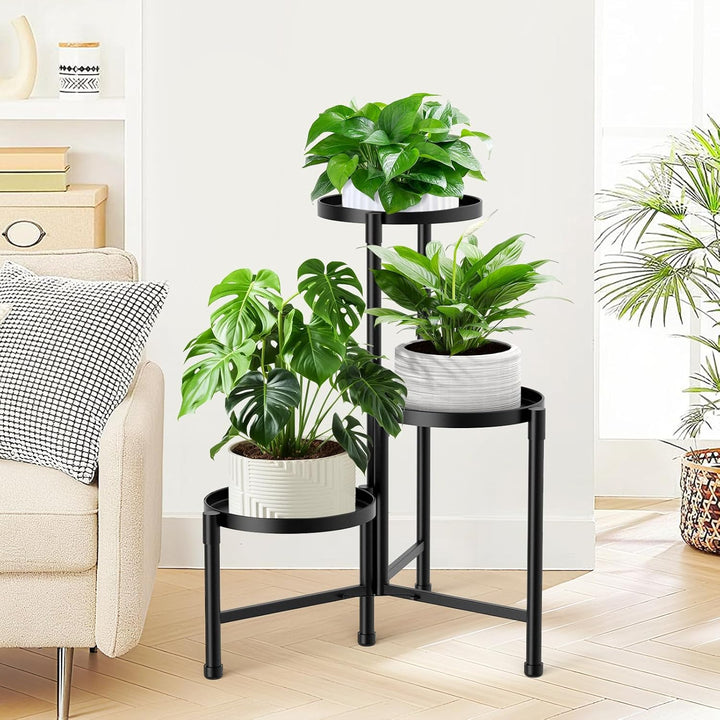3 Stufen Metall Pflanzenständer drinnen draussen, Corner Blumentreppe mit 10 Zoll breiter Tablett, B