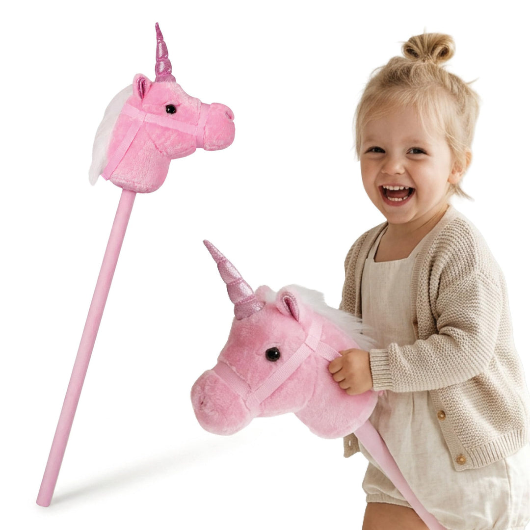 mamabrum Hobby Horse Einhorn Rosa Steckenpferd Kinder 80 cm | Magisches Einhorn mit Glitzerhorn, wei