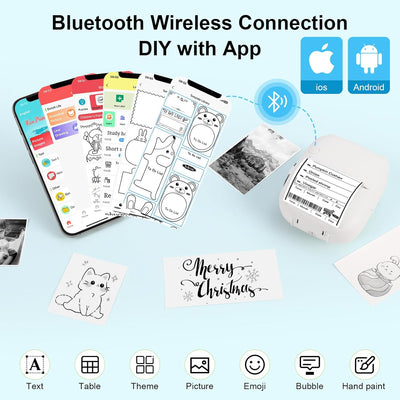 Ambesty Mini Drucker, Mobiler Fotodrucker, Tragbarer Mini Fotodrucker, Wireless Fotodrucker Thermodr