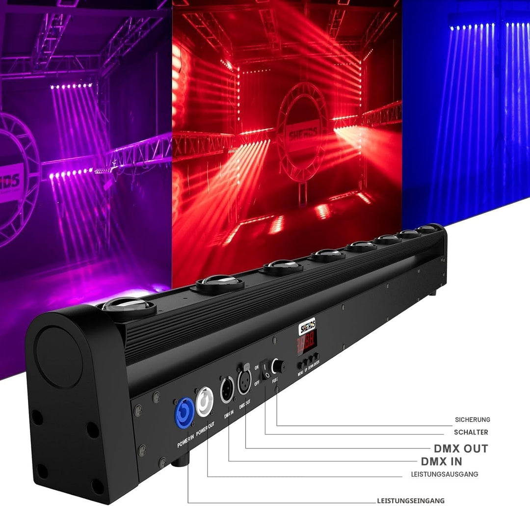 SHEHDS Moving Head Licht Bar LED 8x12W RGBW 4IN1 Strahl- und Blitz-Effekt 8° Linsenwinkel Bühnenlich