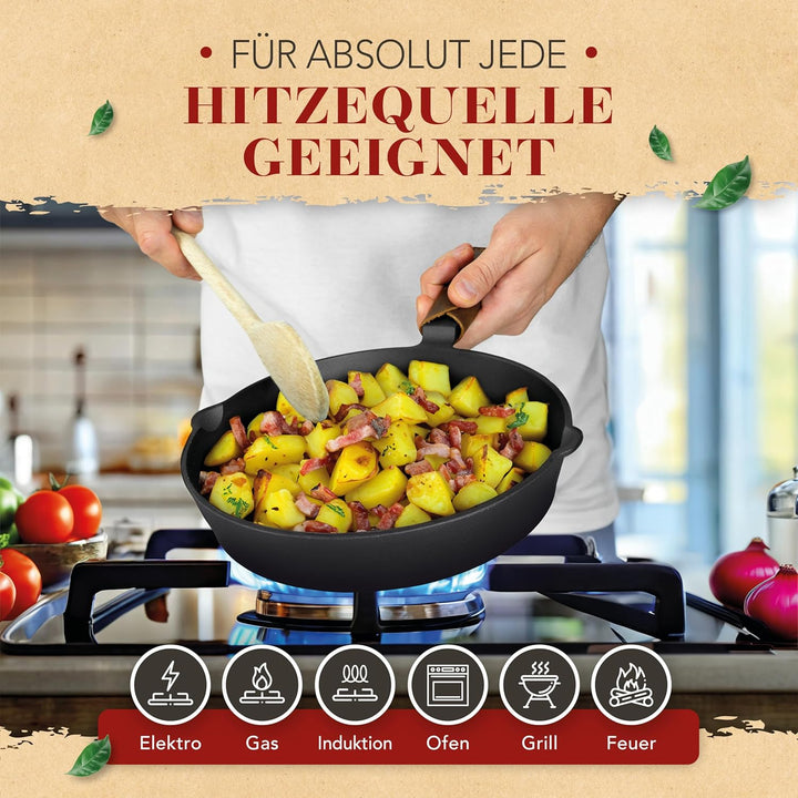 KRUSTENZAUBER Gusseisenpfanne Induktion 20cm inkl. Anleitung und Rezeptbuch - Geschliffene Pfanne Gu