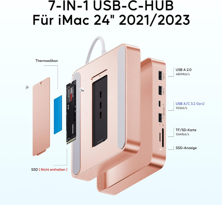 USB C HUB Für iMac24 2021/2023/2024,7 In 1 iMac Hub Für iMac M1/M3/M4, iMac Zubehör Mit USB C 10gbit