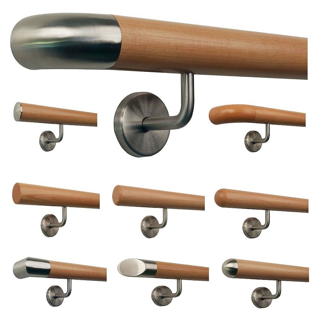 TIBU Buche Geländer Handlauf Treppe Holz Griff gew. Edelstahlhalter, Länge 30 - 500 cm aus einem Stü