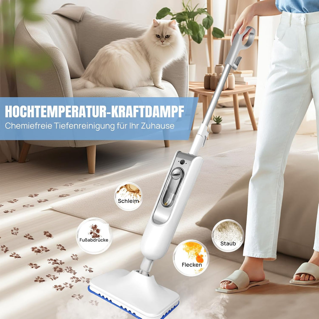Dampfreiniger 1500W Dampfbesen Reiniger Dampf Mop Boden&Hand-dampfreiniger entfernt bis zu 99,9% der