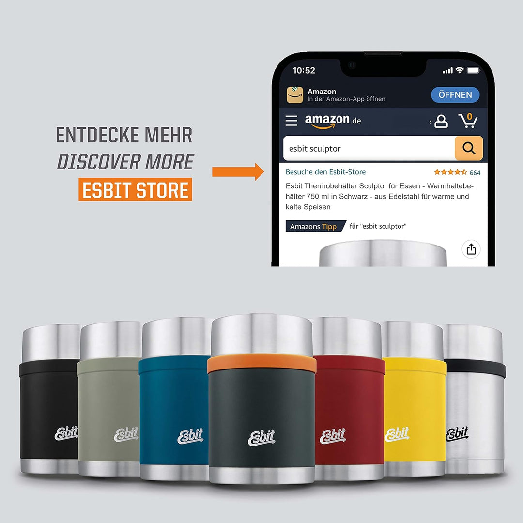 Esbit Thermobehälter Sculptor für Essen - Warmhaltebehälter 500 ml in Stone Grey - aus Edelstahl für
