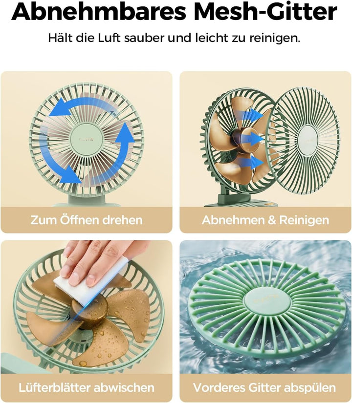 Funme Tischventilator 10000mAh Akku 29H, 90° Neigbar 3-Stufen Desktop Ventilator Leiser, Ventilator