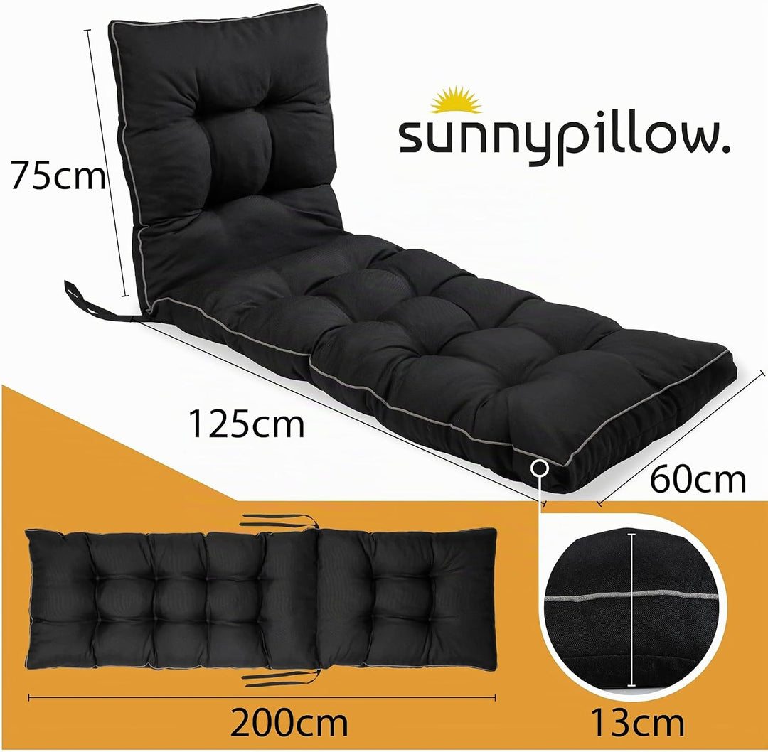 sunnypillow Liegenauflage 200 x 60 - Auflage für Gartenliege extra dick 13cm - Outdoor, wasserdicht,