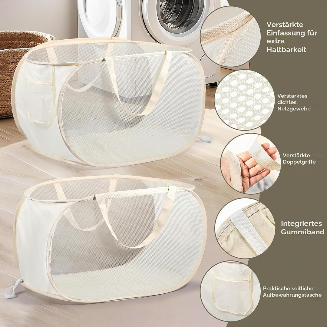 2 Stück Faltbarer Wäschekorb 36 x 36 x 58 cm, Pop Up Wäschekorb Faltbar mit Henkel, Klappbarer Wäsch
