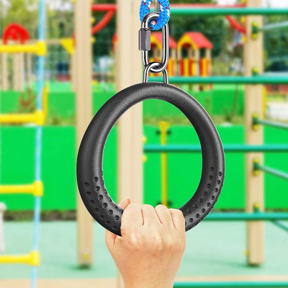 Dolibest 2PCS Round Trapeze Swing Bar Rings with Carabiners, Swingset Accessories Outdoor for Ninja